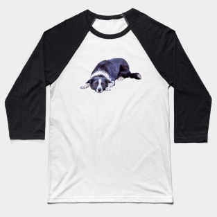 Border Collie Lying Down Playing Fetch Baseball T-Shirt